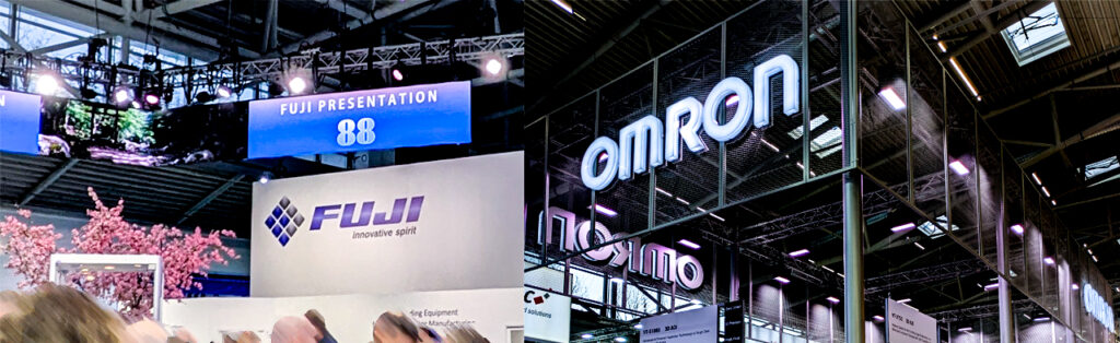 2025年ドイツのミュンヘンで行われたproductronicaに出展した日本企業のブースの写真です